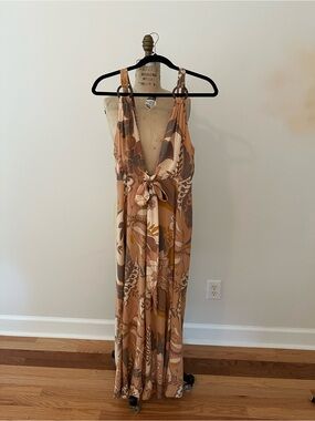 Sleeveless Floral Maxi jumpsuit in Peach and Brown
